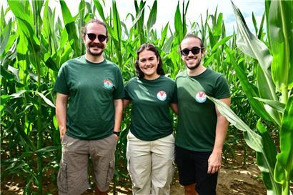 Lucien, Jenny und Tim vom Jugendclub Ënnersauer haben mitgeholfen, das Maislabyrinth anzulegen

