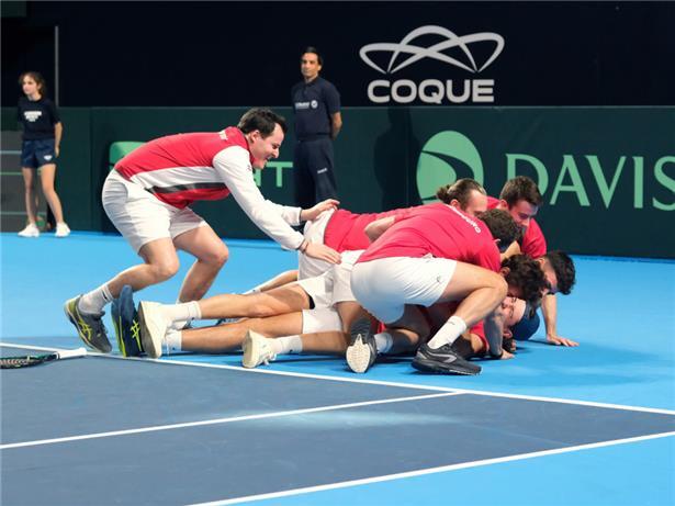 Luxemburgs Tennis-Herren feierten im Februar den Aufstieg im Davis Cup

