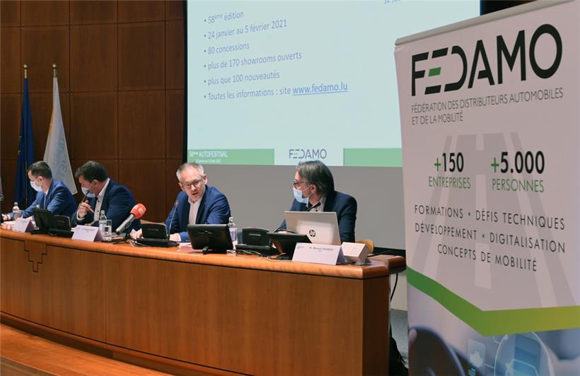 Man sollte sich 2022 vor übertriebenem Optimismus hüten, war auf der Fedamo-Pressekonferenz zu hören (v.l.n.r.): Michel Louro (Fedamo), Marc Devillet (Fedamo) Philippe Mersch (Fedamo) und Manuel Ruggiu (SNCA)
