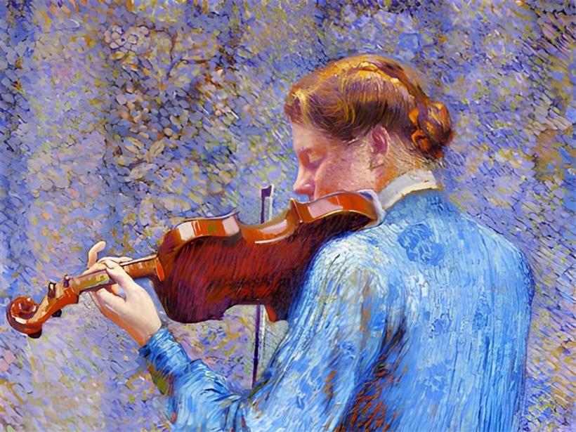 „Marie-Anne Weber au violon“ oder „Violoniste“ von Théo van Rysselberghe, 1903, Öl auf Leinwand