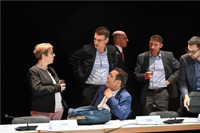 Martine Deprez mit Marc Wagener (UEL), Carlos Pereira (OGBL), Nicolas Simons (UEL) und Christophe Knebeler (LCGB) vergangene Woche bei der Quadripartite
