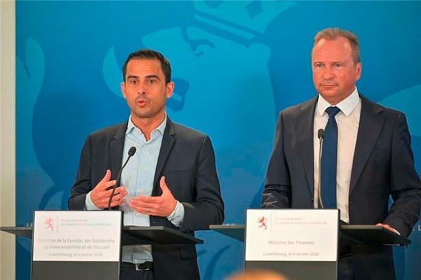 Max Hahn (DP) und Gilles Roth (CSV) bei der Pressekonferenz zur Steuerreform
