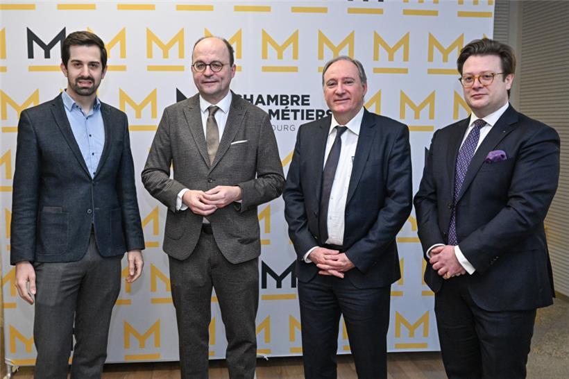Max Urbany, Tom Wirion, Marc Gross und Gilles Walers (v.l.n.r.) von der „Chambre des métiers“ gaben die Ergebnisse einer Studie zum Handwerk bekannt
