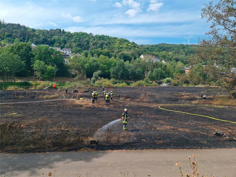 Mit einer Saugleitung aus der Sauer konnten die Flammen nach einiger Zeit gelösc...