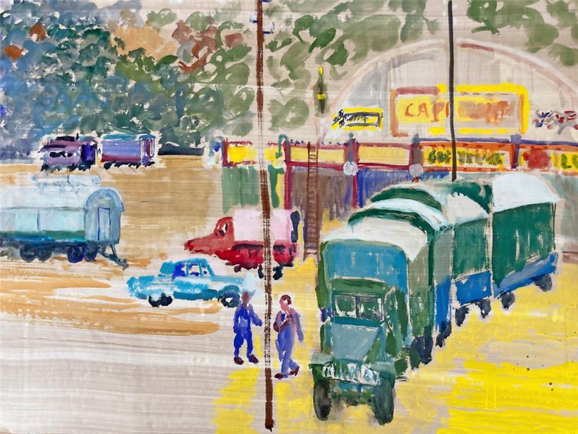 Moritz Ney, Schueberfouer, Acrylique sur papier kraft. 2022, 90 x 120 cm
