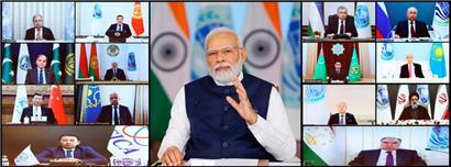 Narendra Modi, Premierminister von Indien, und die Teilnehmer beim virtuellen Gipfel der Shanghaier Organisation für Zusammenarbeit
