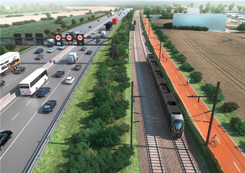Neben dem Ausbau der A4 ist ein Rad-Expressweg entlang der neuen Tramstrecke geplant
