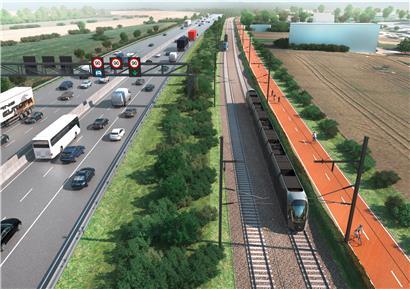 Neben dem Ausbau der A4 ist ein Rad-Expressweg entlang der neuen Tramstrecke geplant
