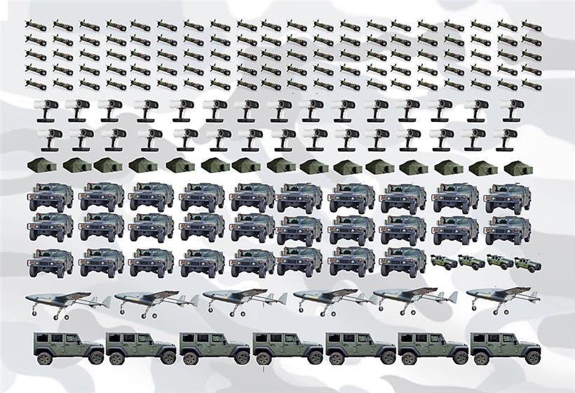 Nur eine kleine Auswahl dessen, was Luxemburg geliefert hat – darunter Munition (wie etwa 102 „Nlaw“-Antipanzer-Raketen), Fahrzeuge (wie 28 „Humvees“ und 6 Drohnen, 4 Pickups und 7 Jeeps) oder auch 30 High-Tech-Scanner
