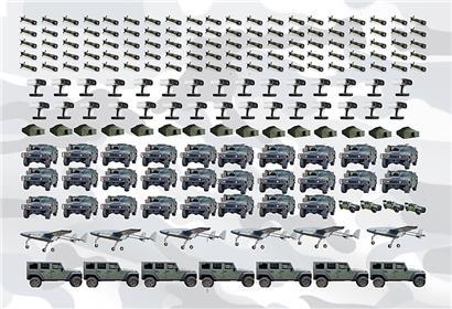 Nur eine kleine Auswahl dessen, was Luxemburg geliefert hat – darunter Munition (wie etwa 102 „Nlaw“-Antipanzer-Raketen), Fahrzeuge (wie 28 „Humvees“ und 6 Drohnen, 4 Pickups und 7 Jeeps) oder auch 30 High-Tech-Scanner
