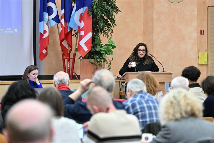 OGBL-Präsidentin Nora Back am Dienstagmorgen vor dem Nationalvorstand
