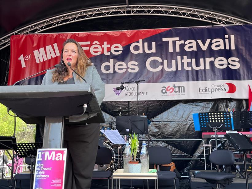 OGBL-Präsidentin Nora Back bei der traditionellen 1.-Mai-Rede in Neumünster 
