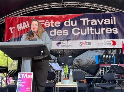 OGBL-Präsidentin Nora Back bei der traditionellen 1.-Mai-Rede in Neumünster 
