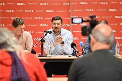 OGBL-Zentralsekretär Smail Suljic und sein Stellvertreter Tom Mamer (l.) am Mittwoch auf der Pressekonferenz

