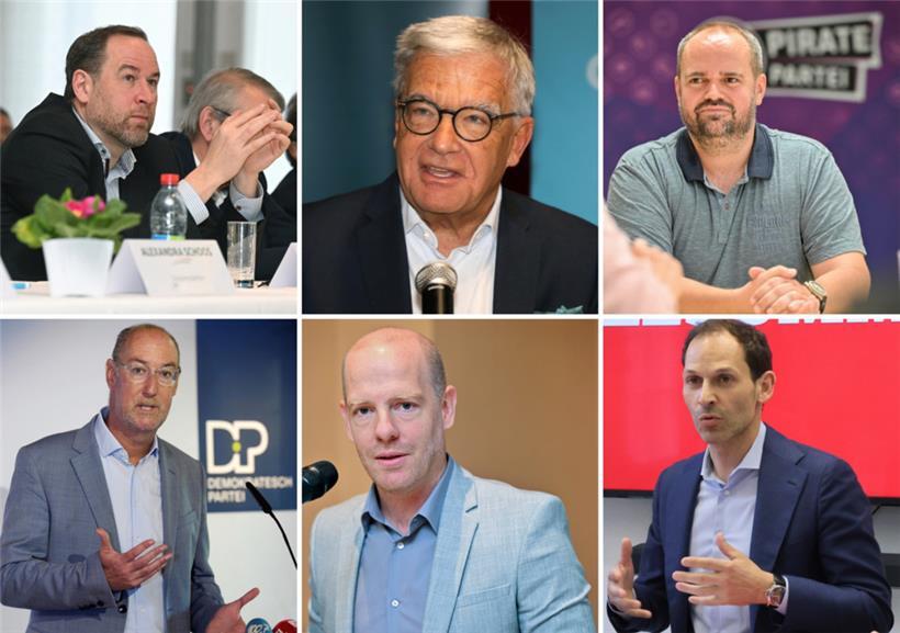 Oben, v.l.n.r.: Tom Weidig (ADR), Laurent Mosar (CSV), Marc Goergen (Piraten); unten, v.l.n.r.: Gilles Baum (DP), Marc Ruppert (Fokus), Dan Biancalana (LSAP)
