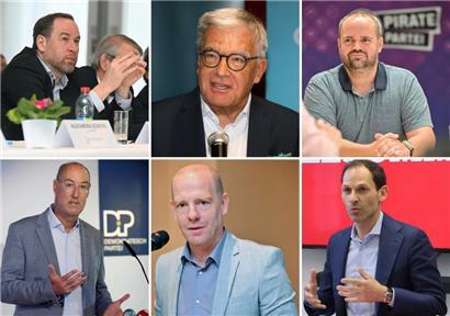 Oben, v.l.n.r.: Tom Weidig (ADR), Laurent Mosar (CSV), Marc Goergen (Piraten); unten, v.l.n.r.: Gilles Baum (DP), Marc Ruppert (Fokus), Dan Biancalana (LSAP)
