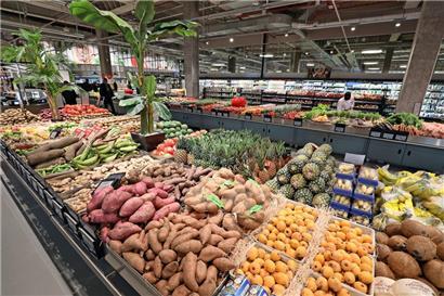 Obst- und Gemüsesortiment im Shoppingcenter Cloche d’Or bei der Eröffnung 2019
