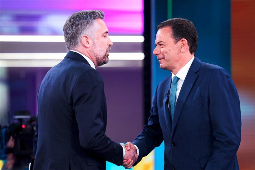 PS-Chef Pedro Nuno Santos (l.) und AD-Chef Luis Montenegro trafen sich Ende April zu einem TV-Duell
