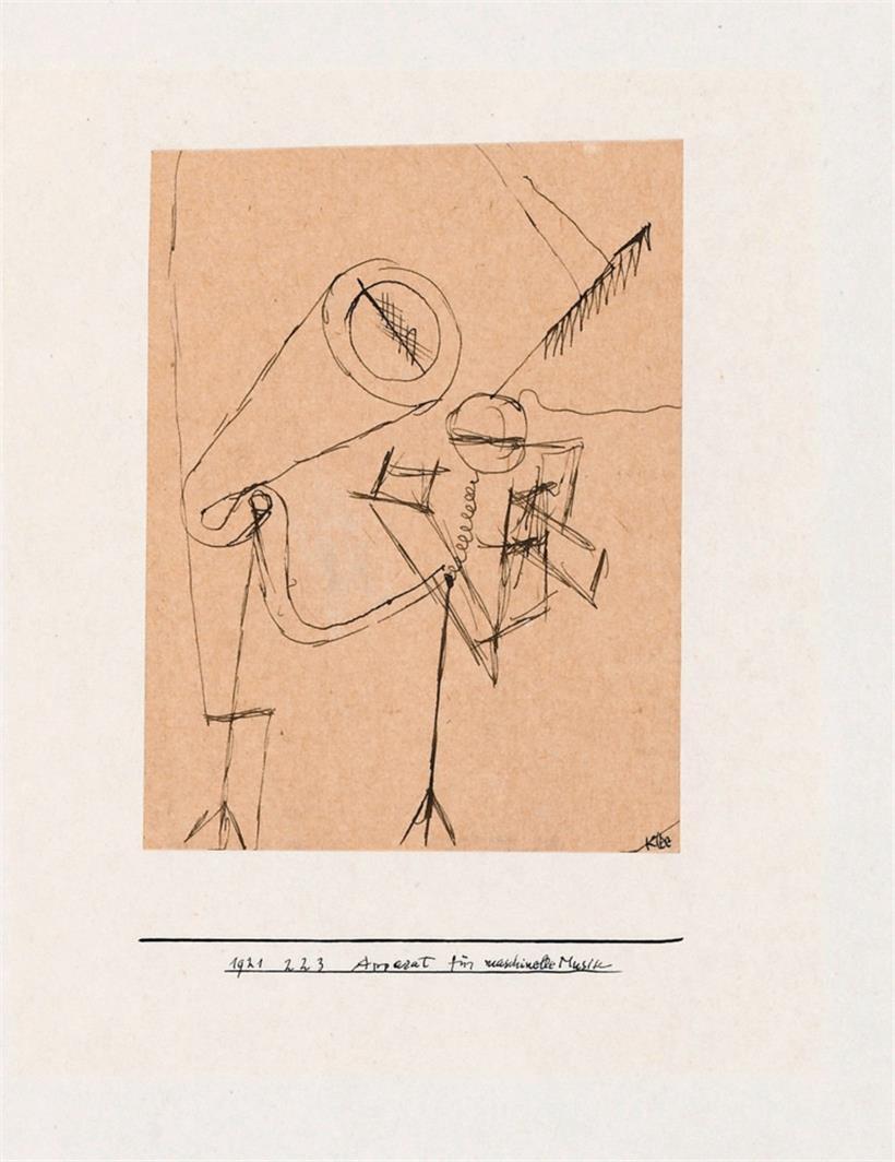 Paul Klee, Apparat für maschinelle Musik, 1921, 223, Feder auf Papier auf Karton, 11,1 / 11,3 x 8,5 cm, Zentrum Paul Klee, Bern
