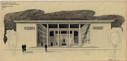 Perspective du projet du Monument aux Morts par Nicolas Schmit-Noesen et Laurent Schmit (novembre 1954)
