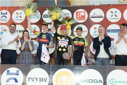 Pim Ronhaar (im schwarz-gelb-gepunkteten Trikot) hat die 73. Ausgabe der Tageblatt Flèche du Sud gewonnen
