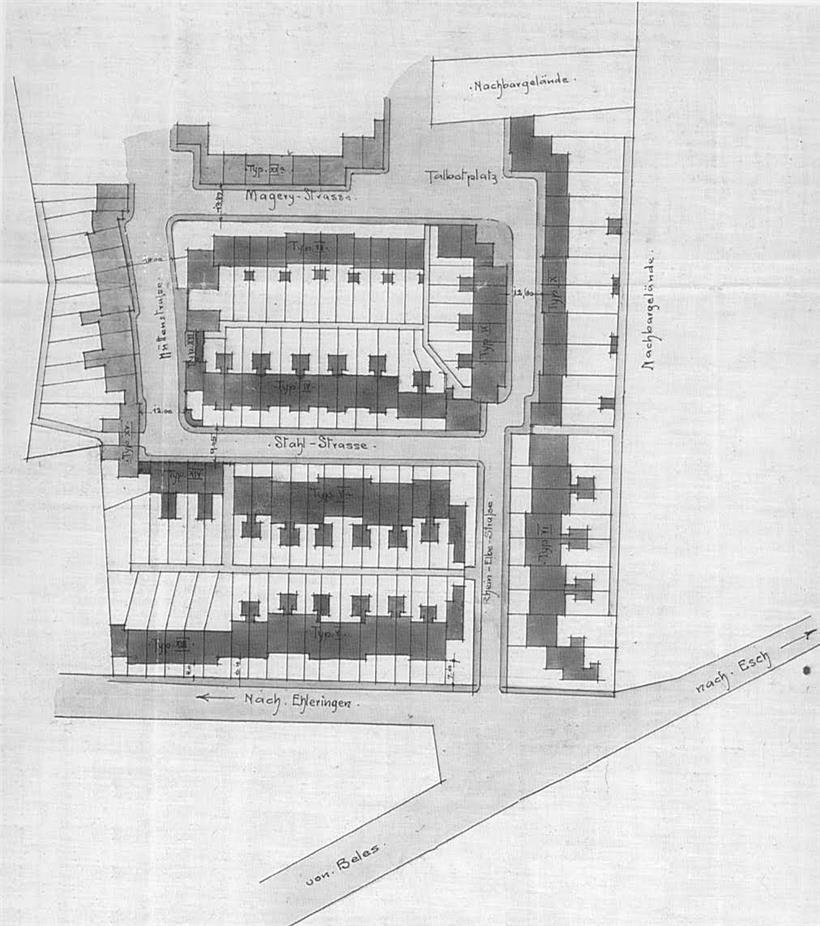 Plan der Siedlung Ehleringer Straße (Dr. Welter), der die Zusammensetzung der ve...