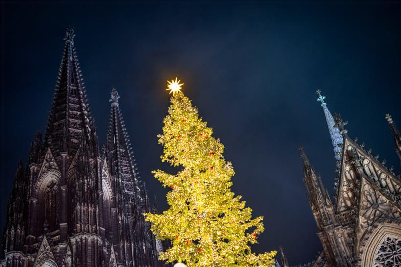 Polizisten haben am Samstagabend den Kölner Dom mit Spürhunden und kündigten an, alle Besucher an Heiligabend zu kontrollieren

