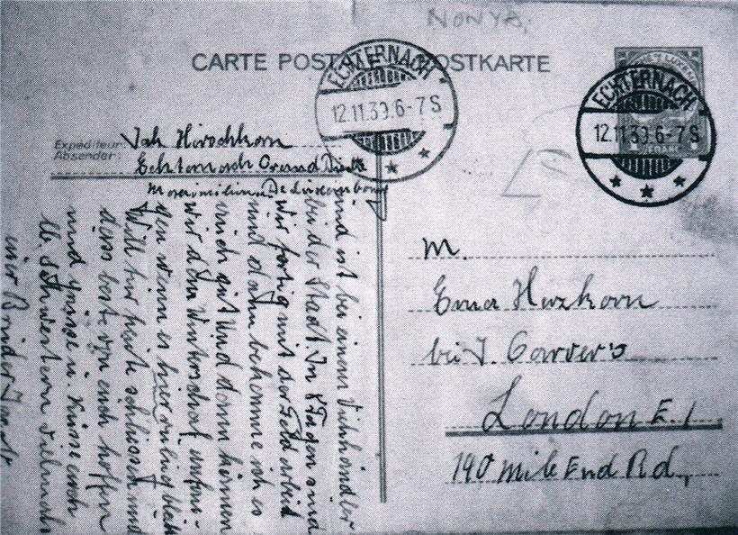 Postkarte von Jakob an seine Schwester Erna (12.11.1939)