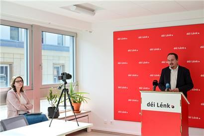 Präsentieren als bislang einzige Partei konkrete Vorschläge zu einer Rentenreform: Marc Baum und Carole Thoma von „déi Lénk“
