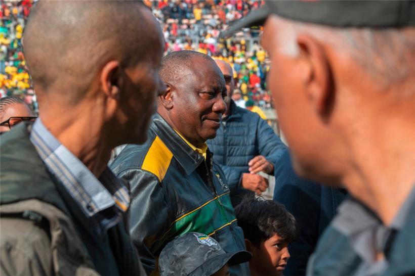 Präsident Cyril Ramaphosa (Mitte) bei einer Wahlkampfveranstaltung am 1. Mai
