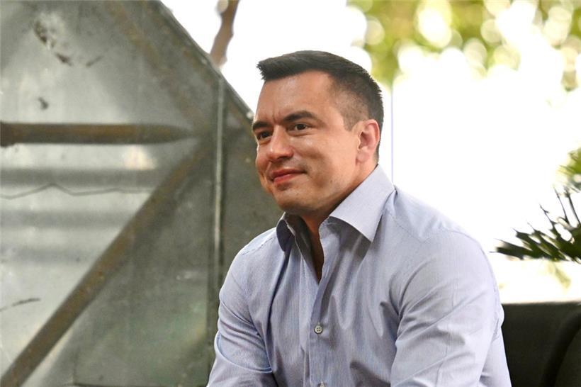 Präsident Daniel Noboa im Wahlkampf an der Universität von Guayaquil am 7. Apri