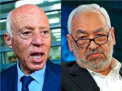 Präsident Kaïs Saïed (l.) sieht sein Handeln durch die Verfassung gedeckt, Ennahdha-Gründer Rached Ghannouchi nicht
