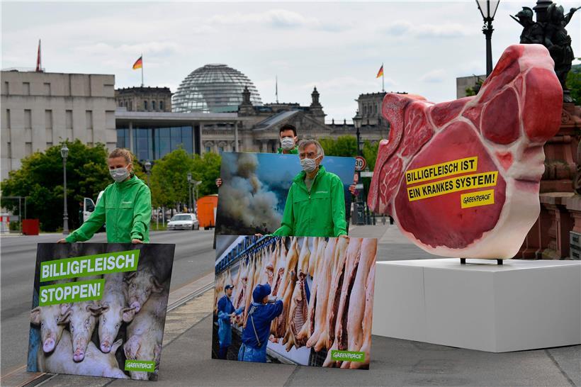 Protest gegen die Fleischindustrie wegen der Missstände in deutschen Schlachtbetrieben

