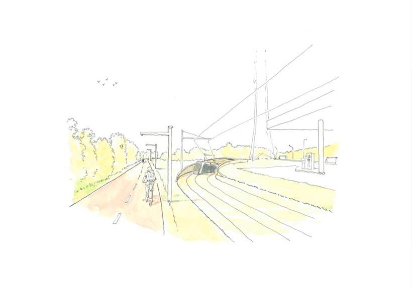 Radweg und Tramtrasse sollen künftig zur Verkehrsentlastung zwischen Luxemburg-Stadt und dem Süden des Landes beitragen
