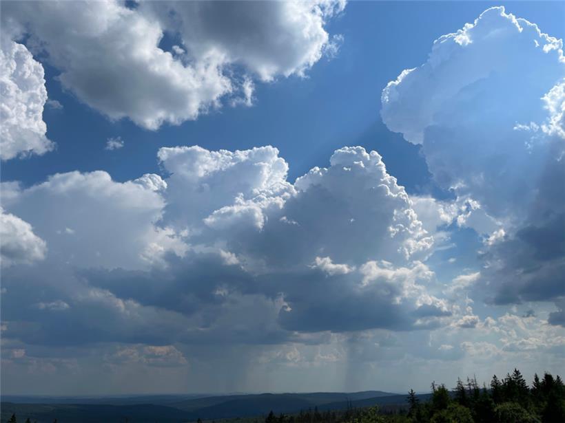 Regenschleier unter mächtigen sommerlichen Quellwolken
