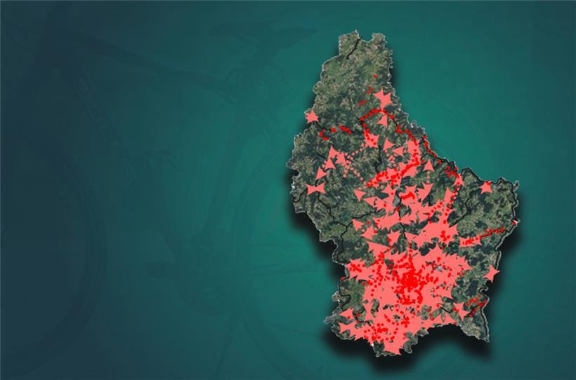 Reichlich Verbesserungspotenzial: Der Gesamtüberblick offenbart viele Probleme in der Radinfrastruktur. Zoomt man diese Karte auf www.veloskaart.lu heran, werden die Details der von den Radfahrern gemeldeten Probleme erkennbar.
