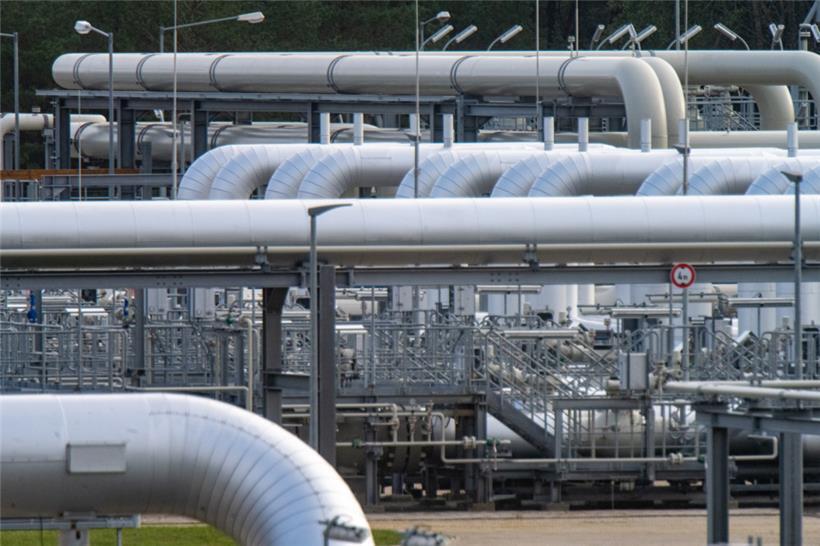 Rohrsysteme und Absperrvorrichtungen in der Gasempfangsstation der ehemaligen Ostseepipeline Nord Stream 2
