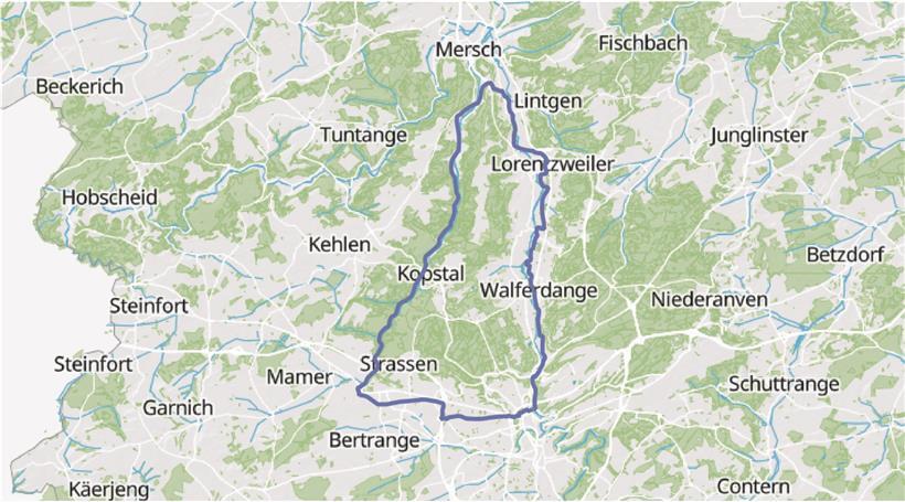 Route C: Durch das Mamer- und Alzettetal (40 km)