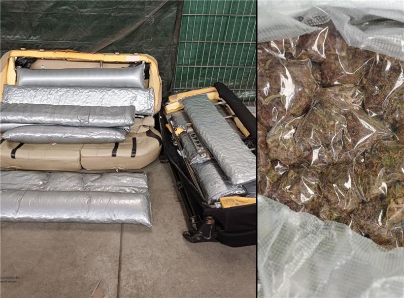 58 Kilogramm Marihuana beschlagnahmt vom Zoll am Flughafen Findel bei Luxemburg, Drogenkontrolle und Sicherstellung