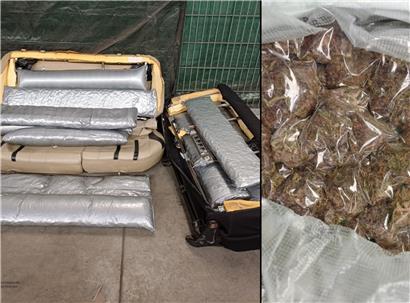 58 Kilogramm Marihuana beschlagnahmt vom Zoll am Flughafen Findel bei Luxemburg, Drogenkontrolle und Sicherstellung