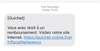 SMS wie diese schicken Betrüger derzeit in Luxemburg an Menschen, um diese auf eine gefälschte Guichet.lu-Website zu locken
