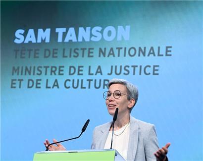 Sam Tanson, Spitzenkandidatin von „déi gréng“, hielt am Samstagmorgen eine einstündige Rede
