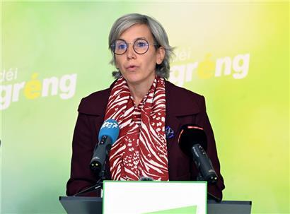 Sam Tanson bei der Pressekonferenz zur parlamentarischen Rentrée von „déi gréng“
