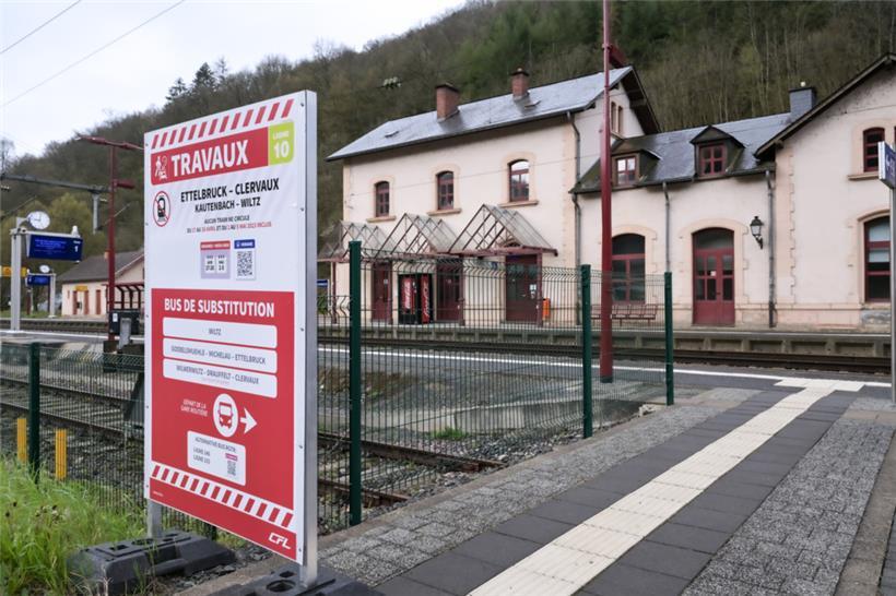Schilder machen schon am Bahnhof Kautenbach auf die Bauarbeiten aufmerksam. Es g...