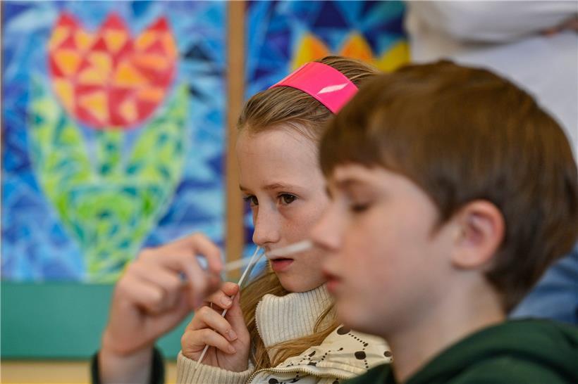 Schüler machen in ihrer Klasse einen Schnelltest. Für den LIH-Virologen Claude Muller wäre es sinnvoller, die Schulgemeinschaft zweimal pro Woche zu testen.

