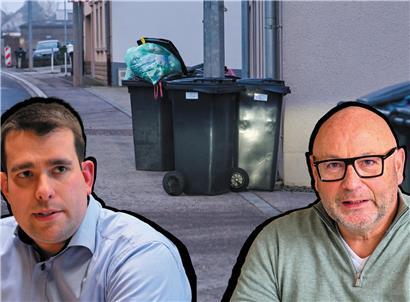 Schwarze Mülltonnen am frühen Morgen in Niederanven