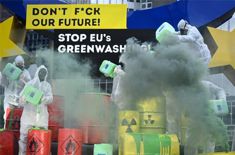 Seit Wochen wurde vielerorts, wie hier im Januar in der Frankfurter Innenstadt, gegen die Taxonomie-Pläne der EU-Kommission demonstriert
