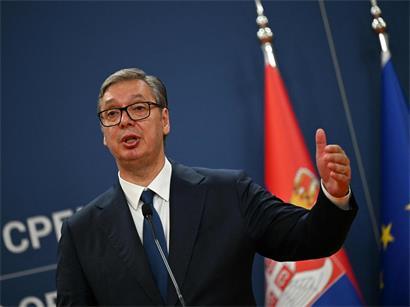 Serbiens Präsident Aleksandar Vucic bei einer Pressekonferenz Anfang August