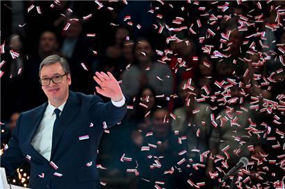 Serbiens Präsident Aleksandar Vucic während einer Wahlveranstaltung am Wochenende in Belgrad
