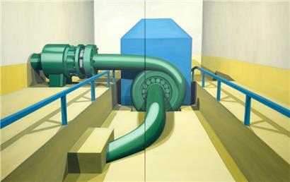 Série „Ex Machina“, sans titre 2016, huile sur toile, 200 x 320 cm
